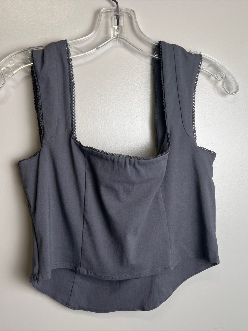 Wild Fable Women's Cap Sleeve Deep Square Neck Gray Twill Top Size Medium NWT - Picture 2 of 5